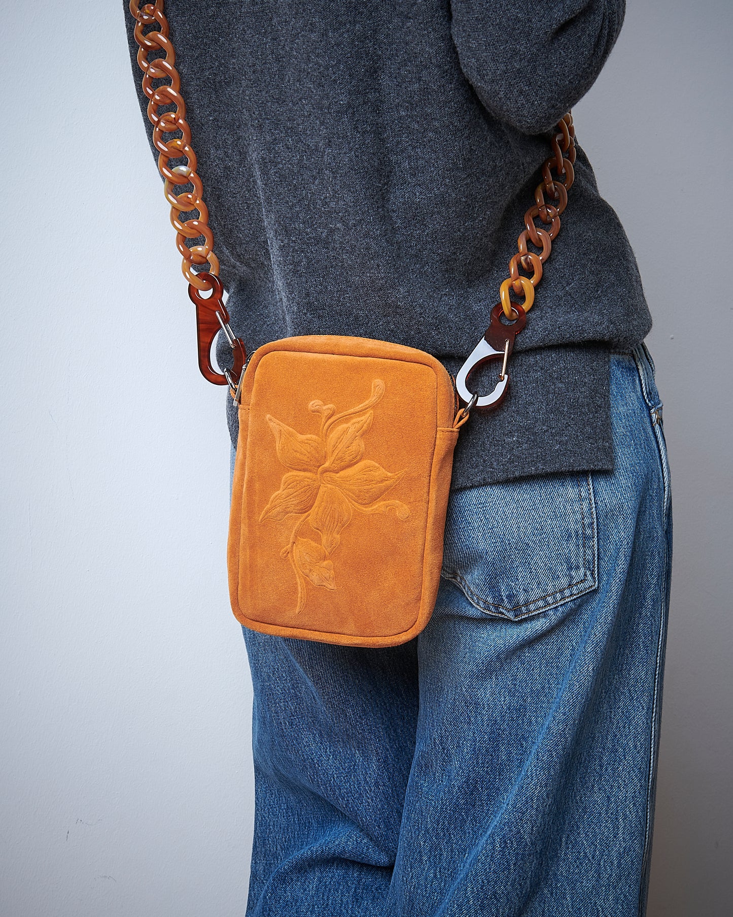 Crossbody Bag - Flower Suede curry