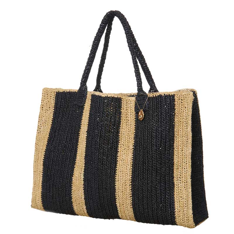 Raffia Bag Weekender black-beige