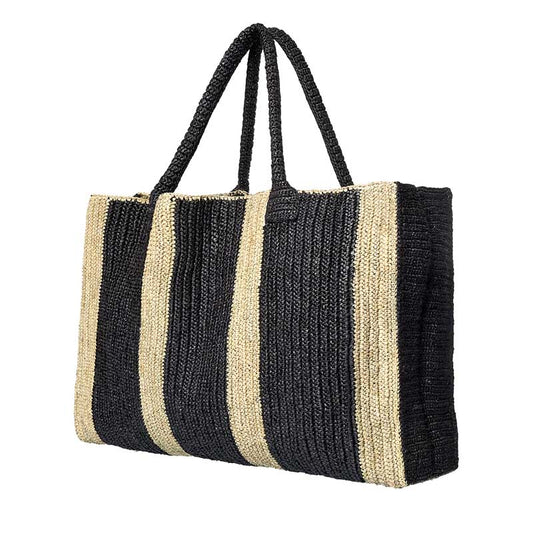 Raffia Bag Weekender black-beige