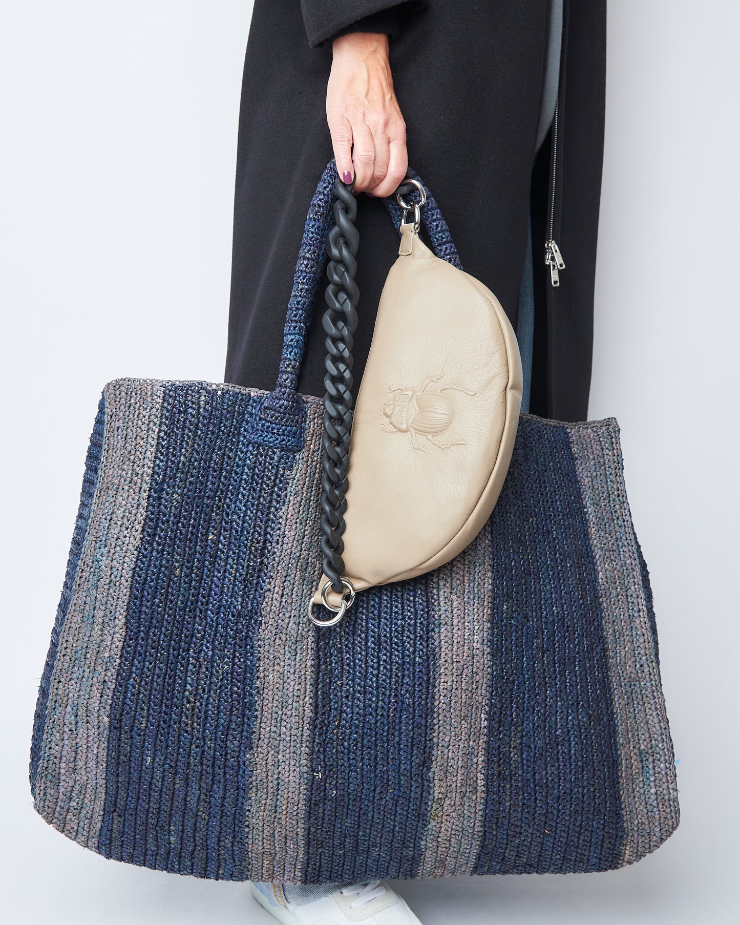 Raffia Bag Weekender indigo + water