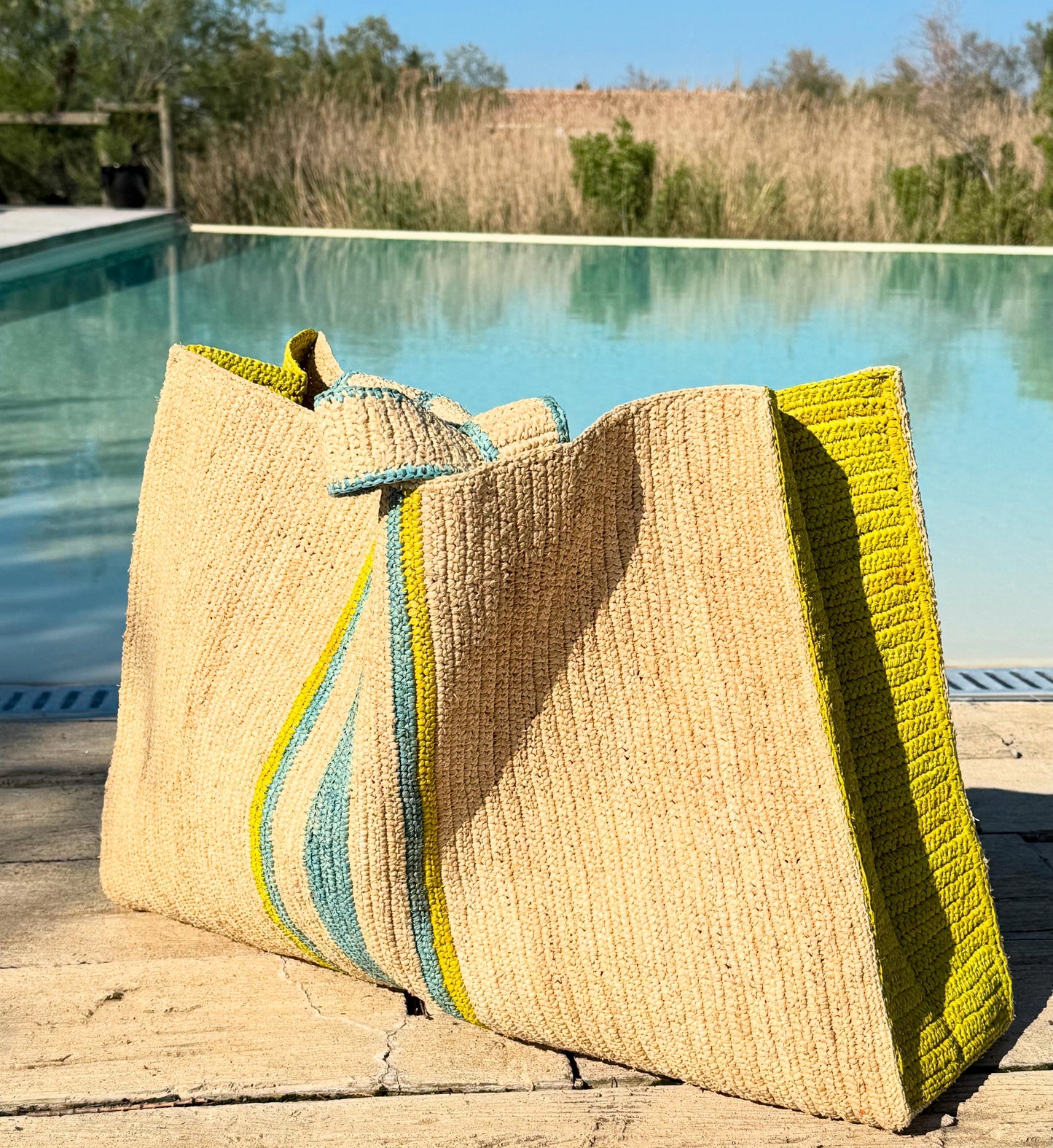 Raffia Bag Weekender 'Biarritz Pool'