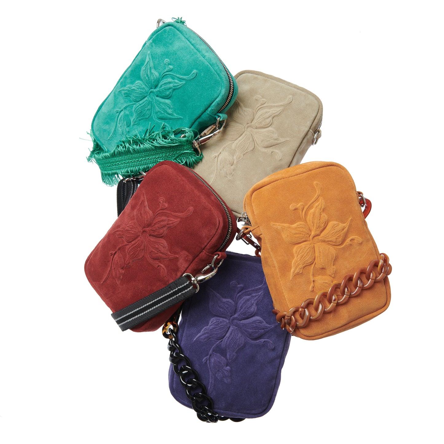 Crossbody Bag - Flower Suede emerald