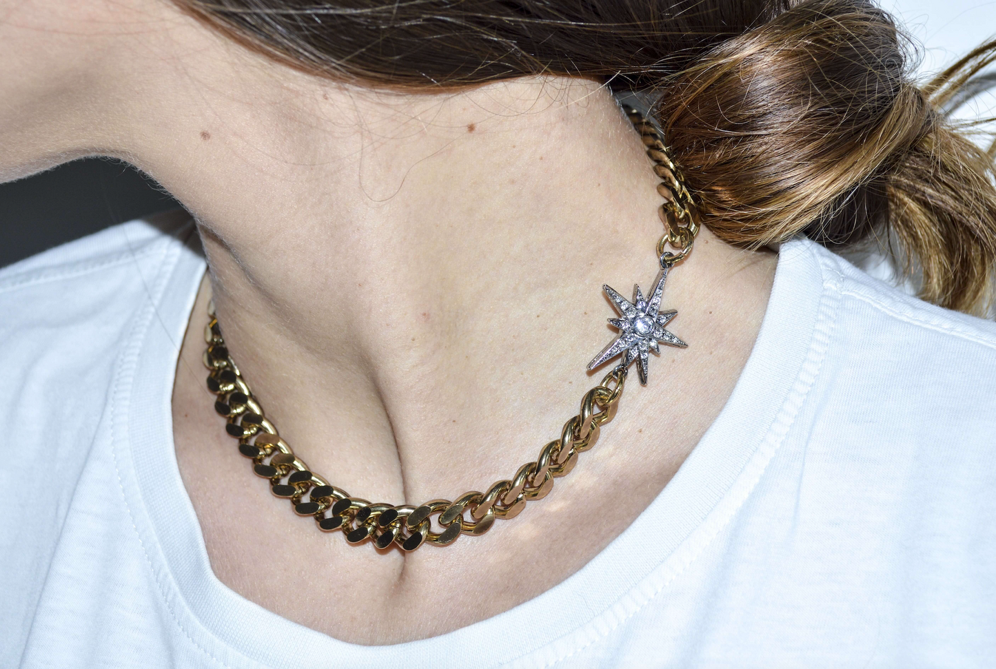 Curb Chain Choker Star - Silver