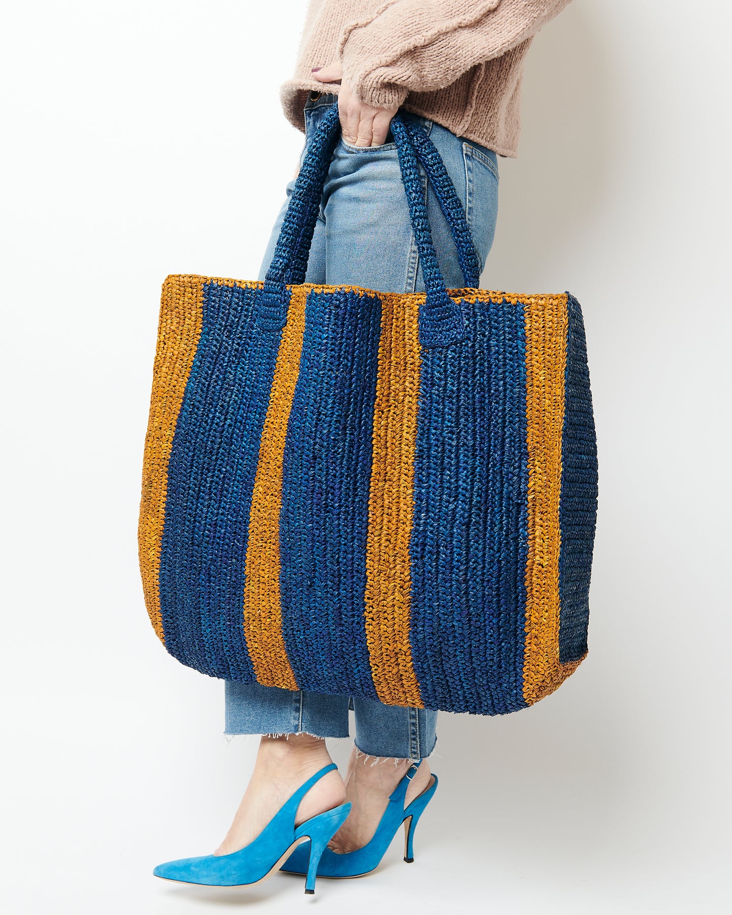 Raffia Bag Weekender denim-brown