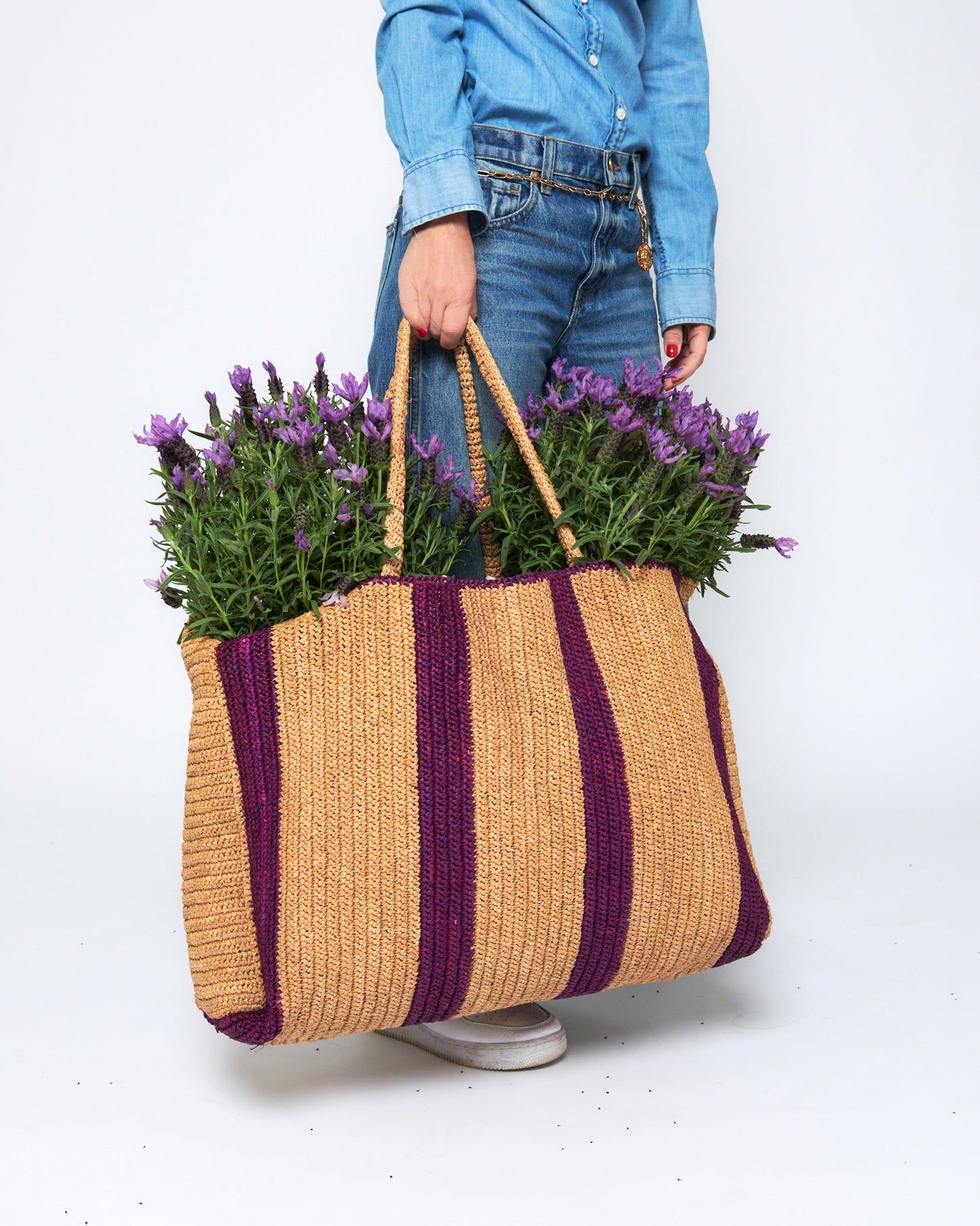 Raffia Bag Weekender sand-violett