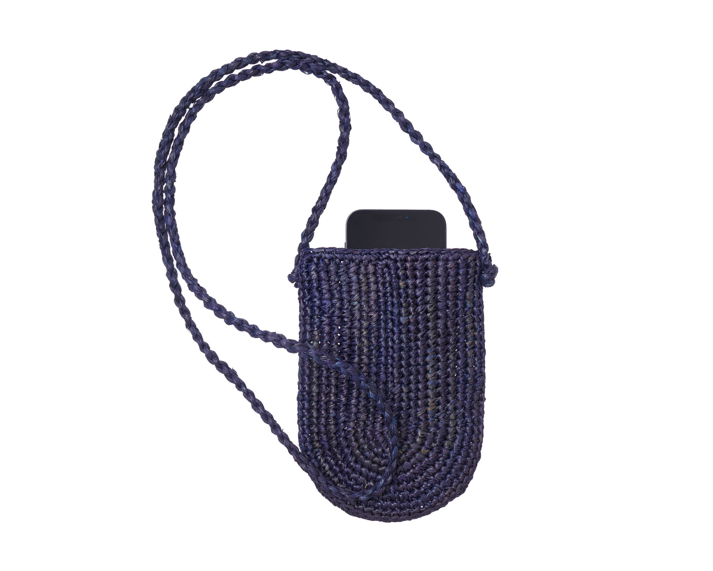 Raffia Phone Bag - navy