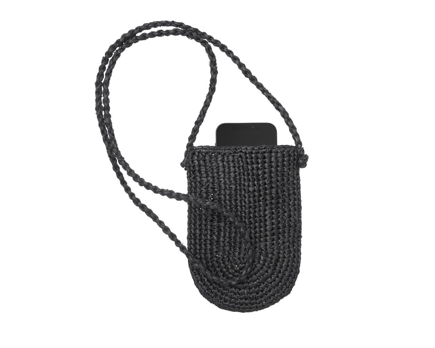 Raffia Phone Bag - black