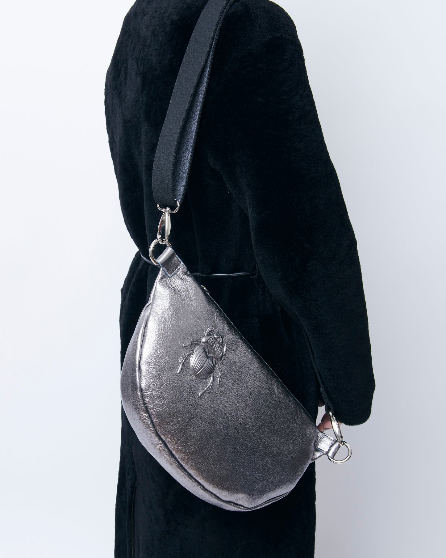 Bag Strap 35  black grey  - Silver