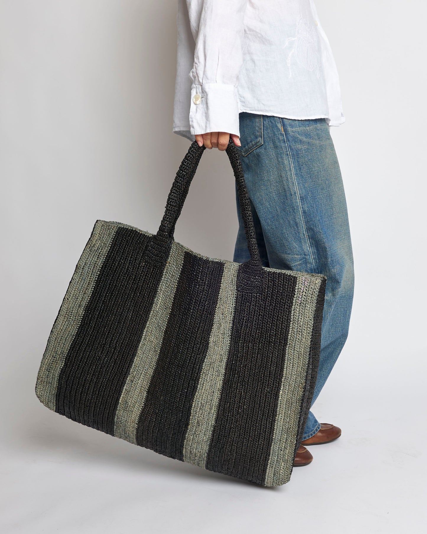 Raffia Bag Weekender black-grey