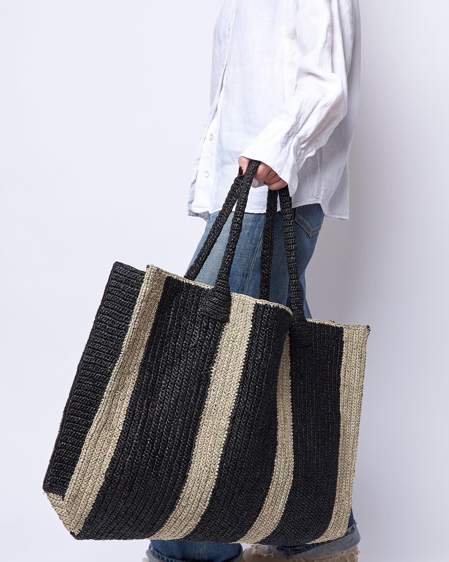 Raffia Bag Weekender black-beige