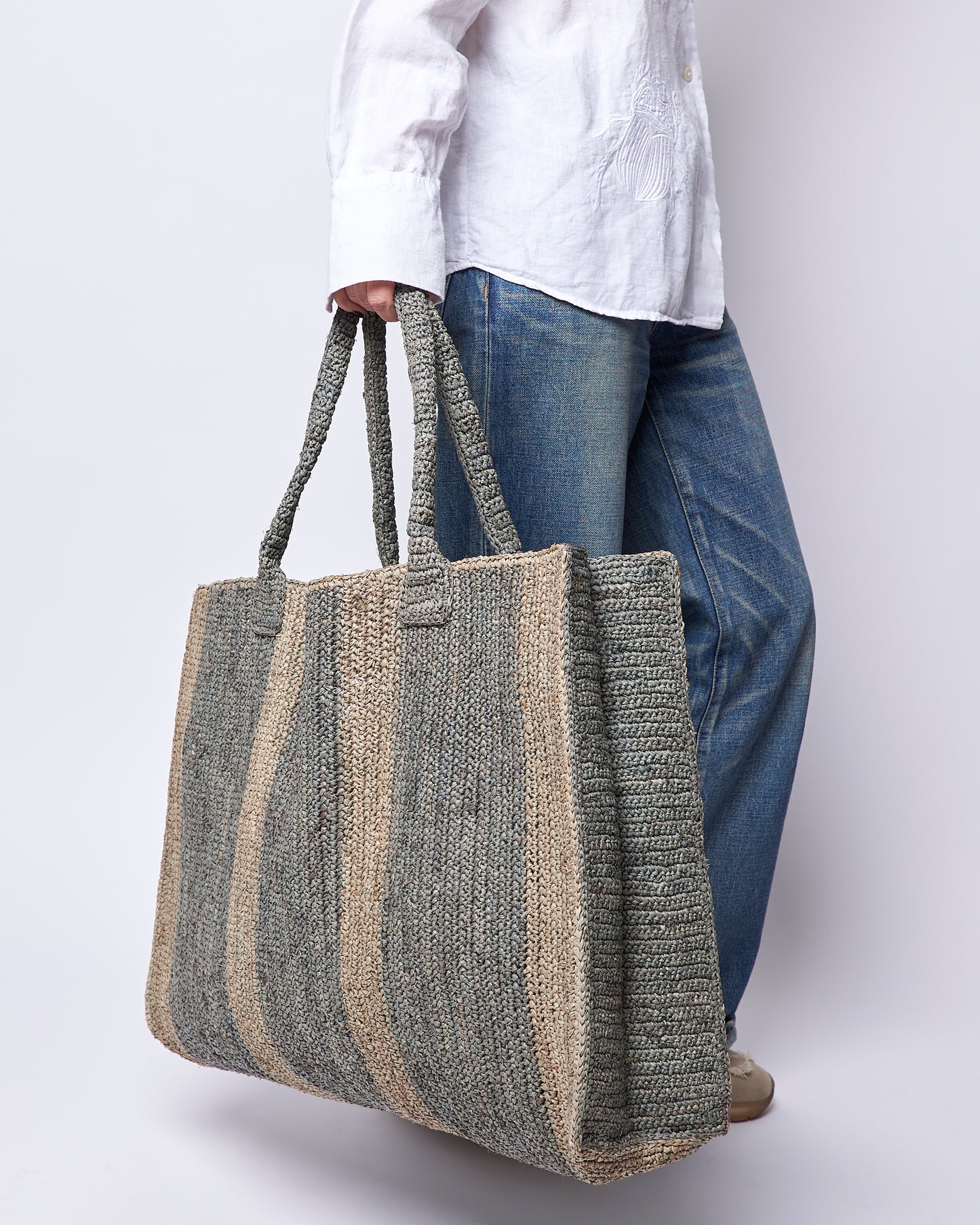 Raffia Bag Weekender stone-light grey