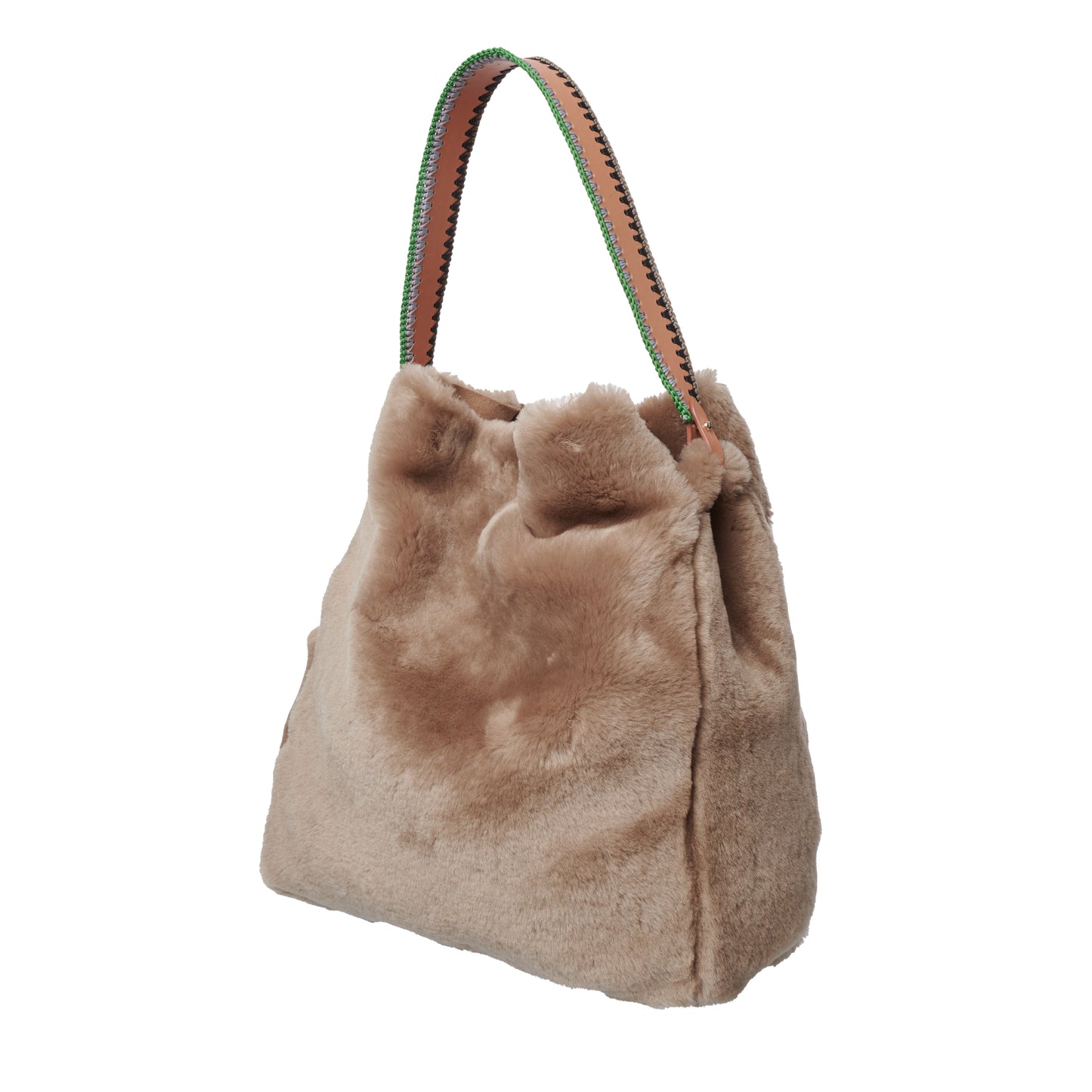 Hug Me Shopper XL sand & leather strap natural - multi colored stitching
