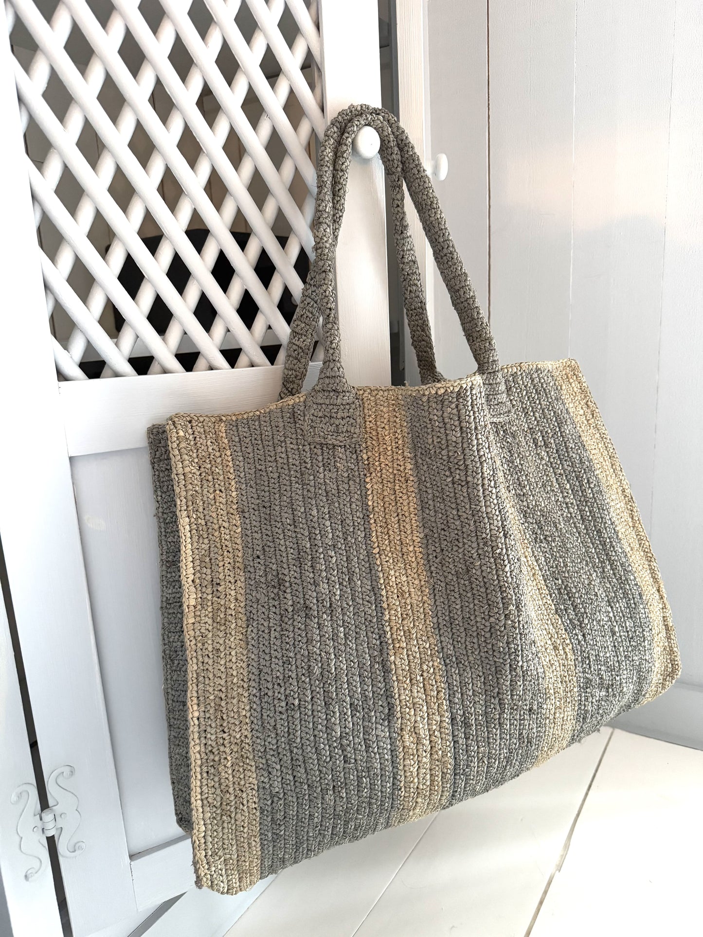 Raffia Bag Weekender stone-light grey