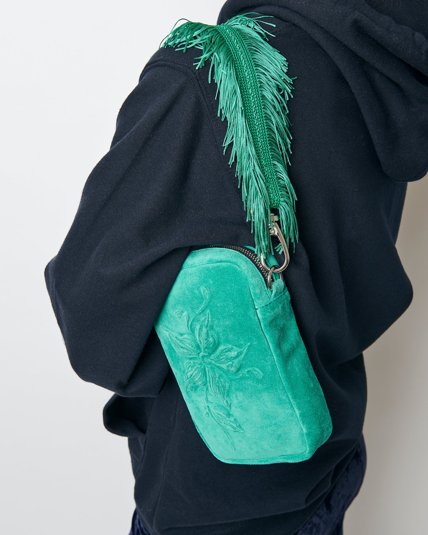 Crossbody Bag - Flower Suede emerald