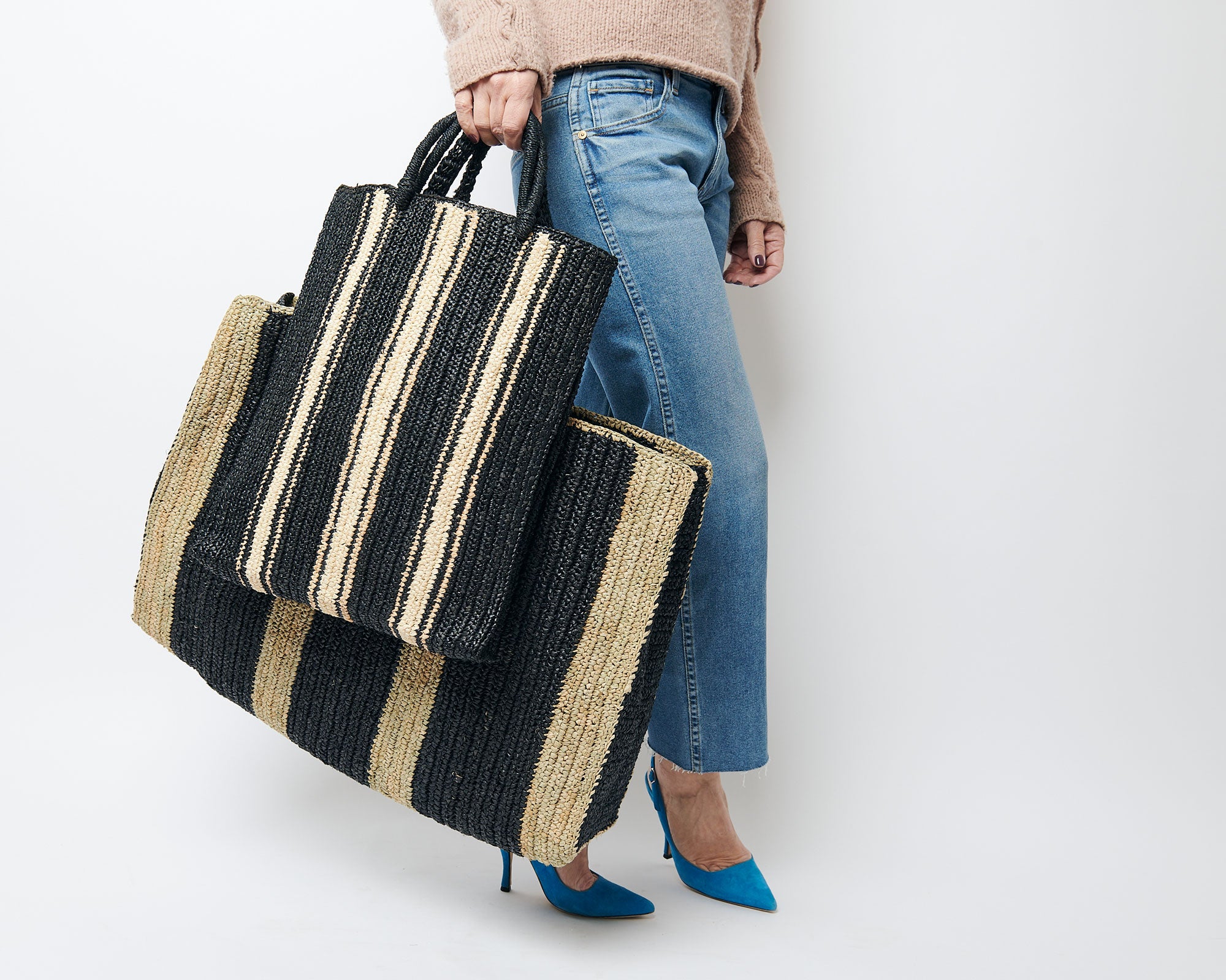 Raffia Bag Weekender black beige